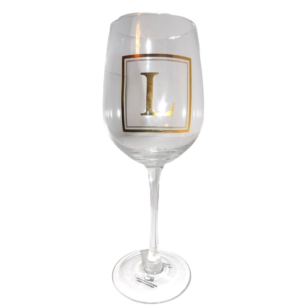 Signature Monogram Wine Glass Letter L Clear Stem Glass Gold New Open Package